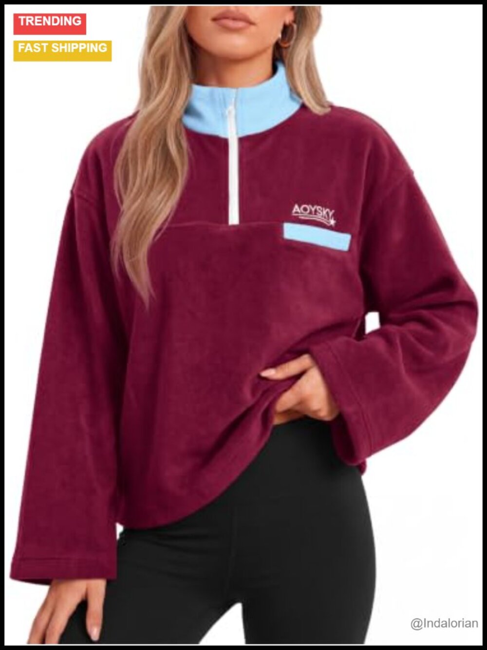 Womens Fleece Sweatshirt Half Zip Mock Neck Pullover Long Sleeve